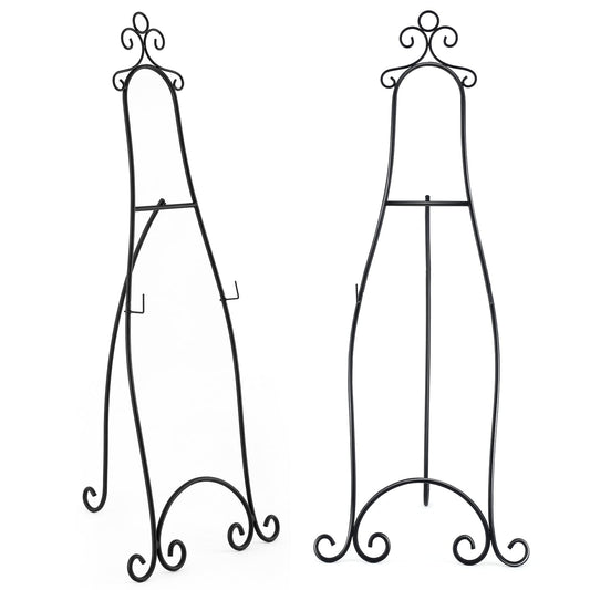 Otoolling 2 Pcs 71.25"H Extra Large Wedding Black Metal Scroll Easel Stand Floor-Standing Vintage Rustic Adjustable Display Stand Easel with Chain Support for Sign Wedding Picture Poster Frame Mirror