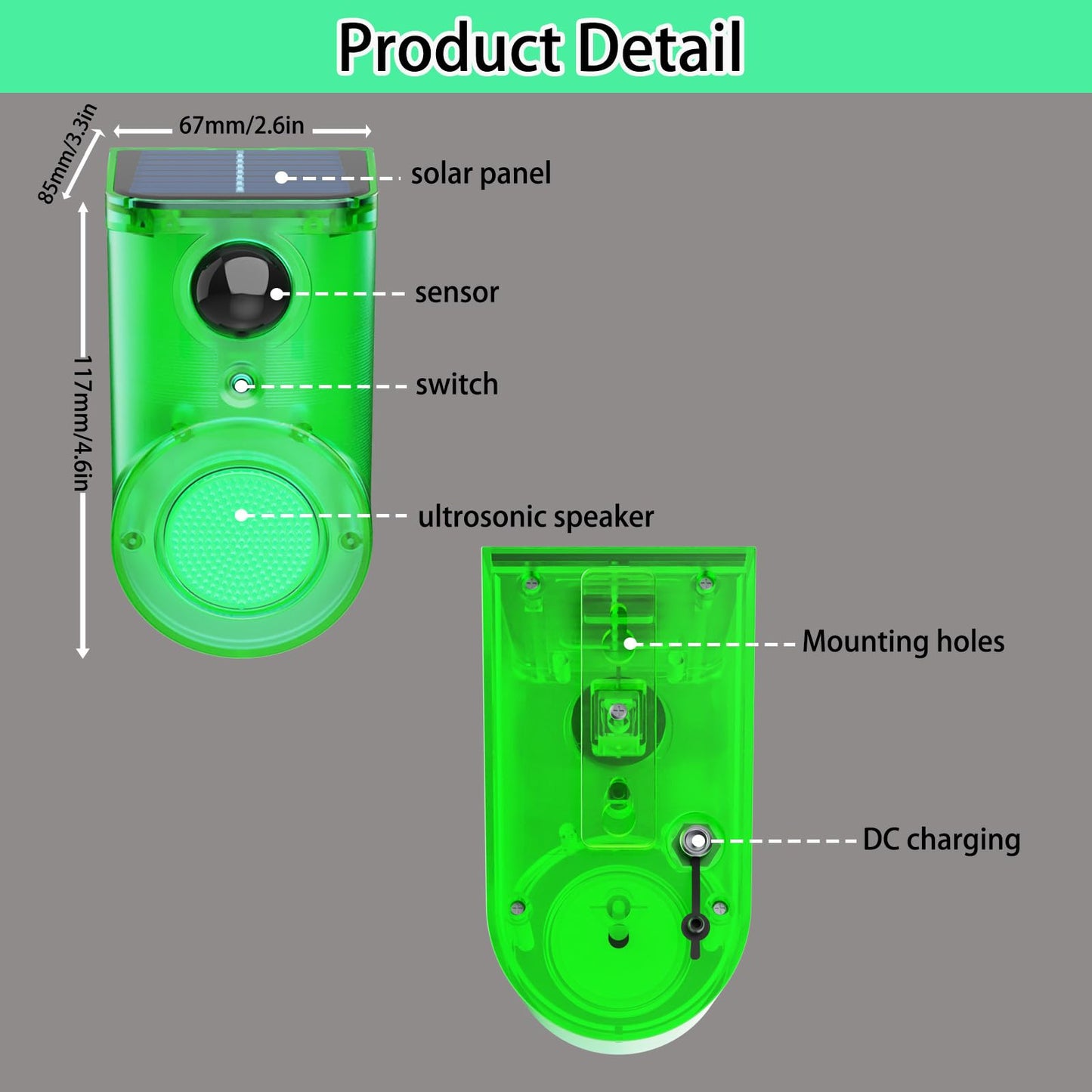Solar Outdoor Motion Sensor Alarm - Ultrasound & Alarms 130db Motion Detector Loud Noise Maker,Strobe Light,for Home, Villa,Yard,Chicken coop,Farm,Barn.4 Work Modes.Say Goodbye to The Intruders 4Pack