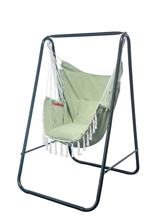 PIRNY Hammock Chair with Stand,Heavy-Duty Hammock Stand with Large Indoor Swing,MAX Load 500 LBS,Hanging Chair with Stand for Indoor Outdoor,Swing Chair with 2 Cushions Included(Green)