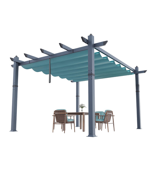 GarveeLife 10x13 ft Outdoor Pergola Metal Gazebo with Adjustable Canopy Reinforced Frame Outdoor Shelter for Backyard Garden Deck - Blue