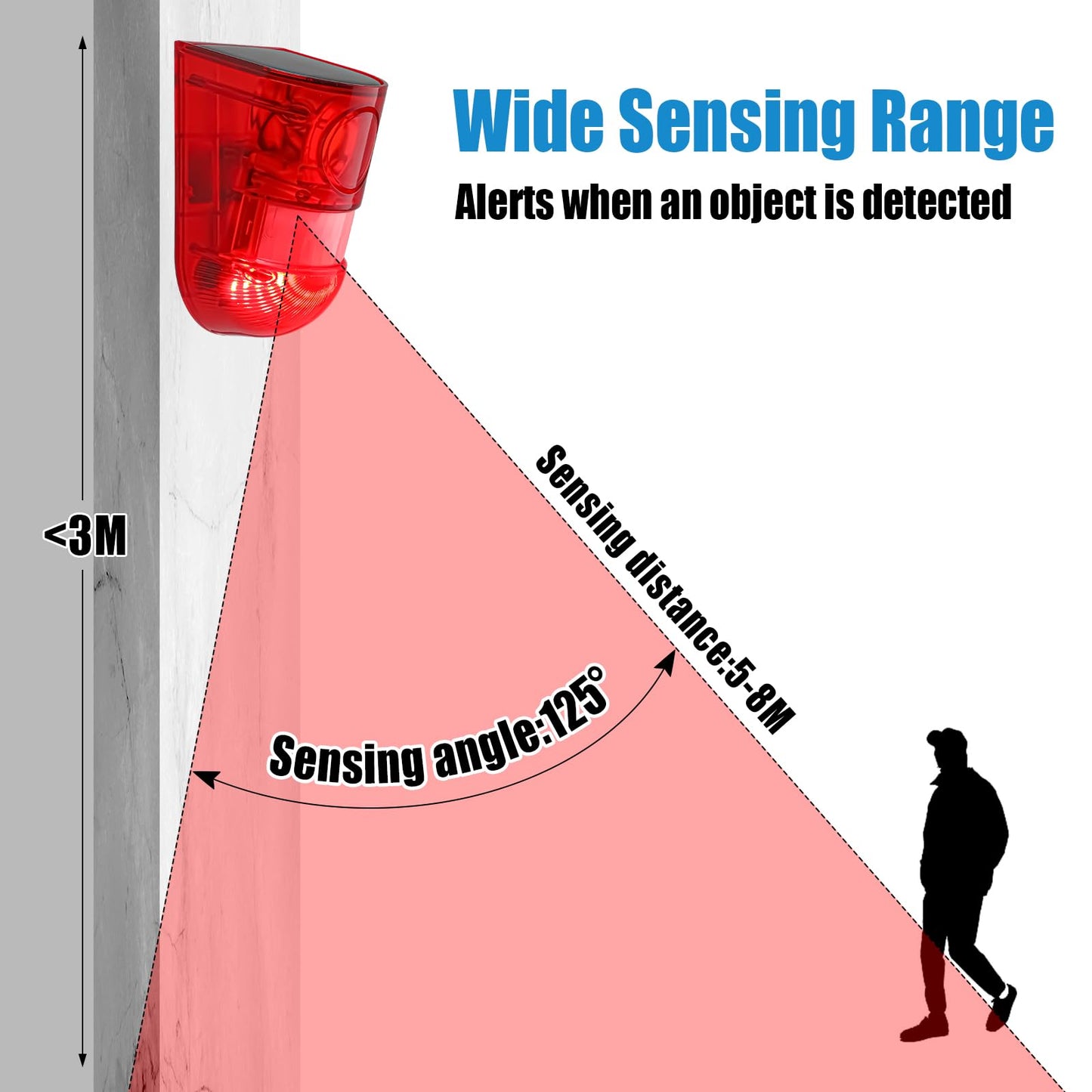 Qualirey Solar Sound and Light Alarm Motion Sensor 129db Outdoor Security Siren Waterproof Activated Detector Driveway Alarm 6 LEDs Flash Warning Deterrent Strobe System for Home, Farm(Red,12 Pack)