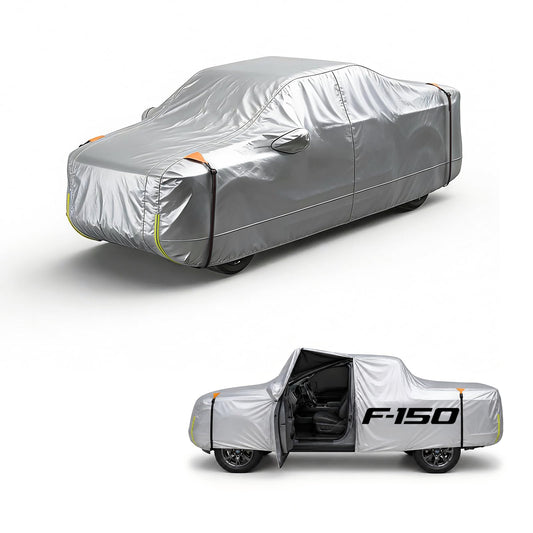 Wigoo Ford F150 F250 F350 F450 Truck Car Cover Accessories 2015-2026, Waterproof All Weather Outdoor Full Pickup Cover, Windproof UV Rain Snow Dust Protection, Door Zipper, Reflective Safety Strips