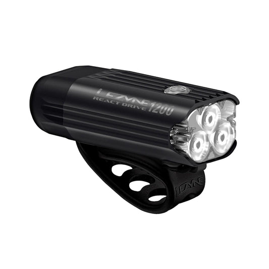 LEZYNE React Drive Front LED Bike Light - 1200-Lumen CNC-Machined Aluminum IPX7 Waterproof USB-C Rechargeable Handlebar-Mounted Cycling Visibility Headlight, 70-Hour Runtime (1-LED-43F-V117)