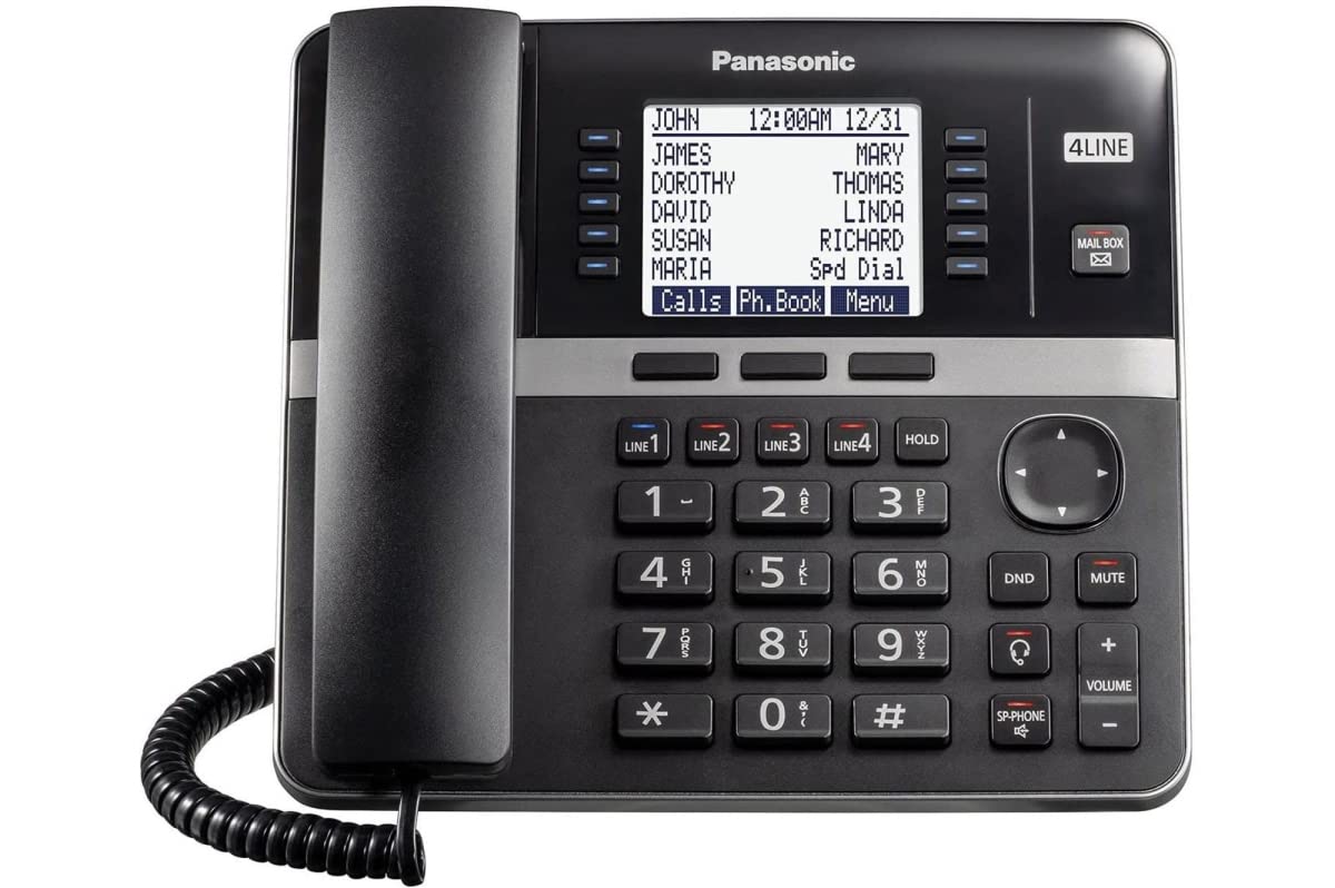 Panasonic Office Phone System, Corded Base Station with 4 Lines, Corded Phone, Expandable to 10 Compatible Panasonic Handsets Wirelessly - KX-TGW420B (Black)