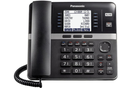 Panasonic Office Phone System, Corded Base Station with 4 Lines, Corded Phone, Expandable to 10 Compatible Panasonic Handsets Wirelessly - KX-TGW420B (Black)
