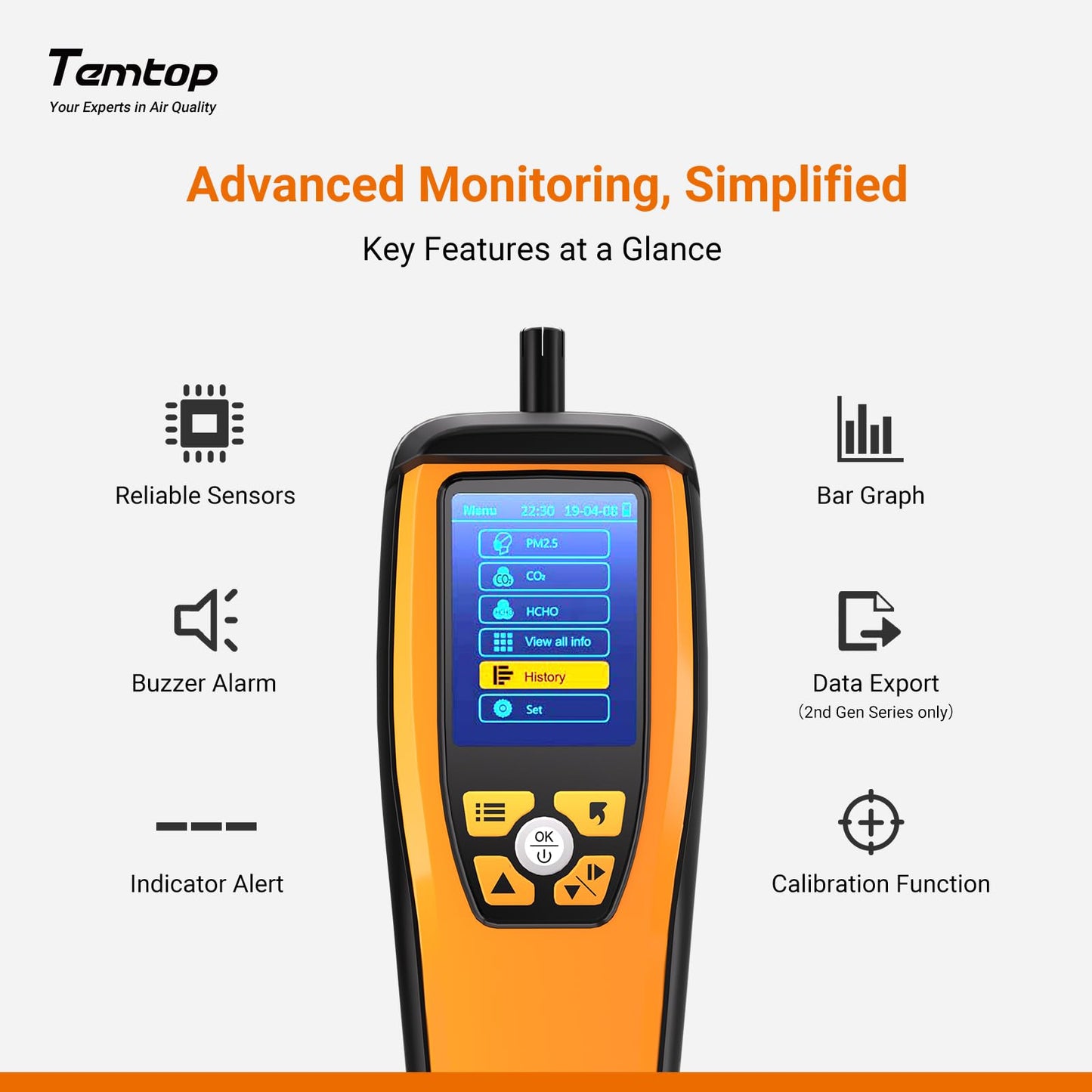 Temtop Air Quality Meter: Precision Indoor/Outdoor CO2, PM2.5, PM10, Detection with Audio Alarm, Temperature & Humidity Insights for Enhanced Home Comfort, M2000C