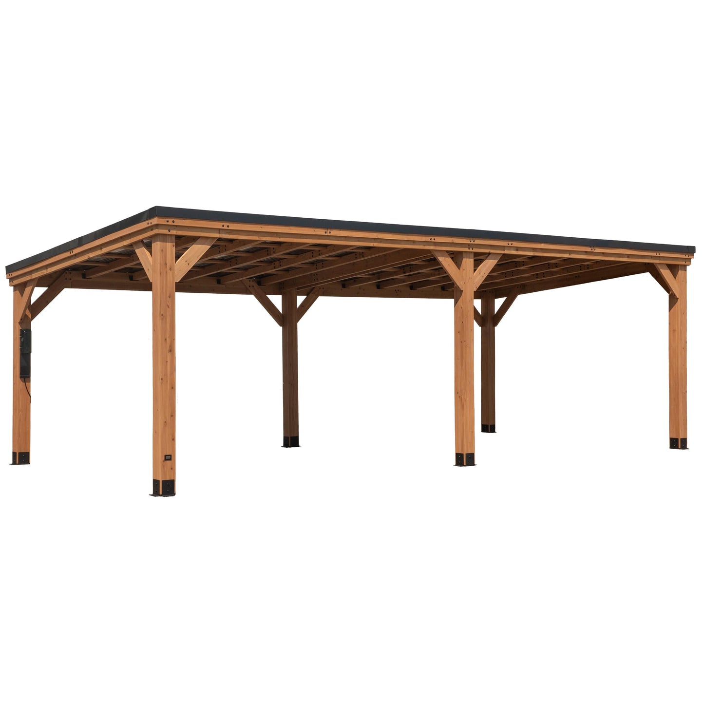 Backyard Discovery Arcadia 24' x 12' Cedar Wood Outdoor Gazebo Pavilion with Hardtop Galvanized Steel Slope Roof, Snow Support, Wind Resistance, PowerPort, Shade for Garden, Patio, Deck, Entertaining