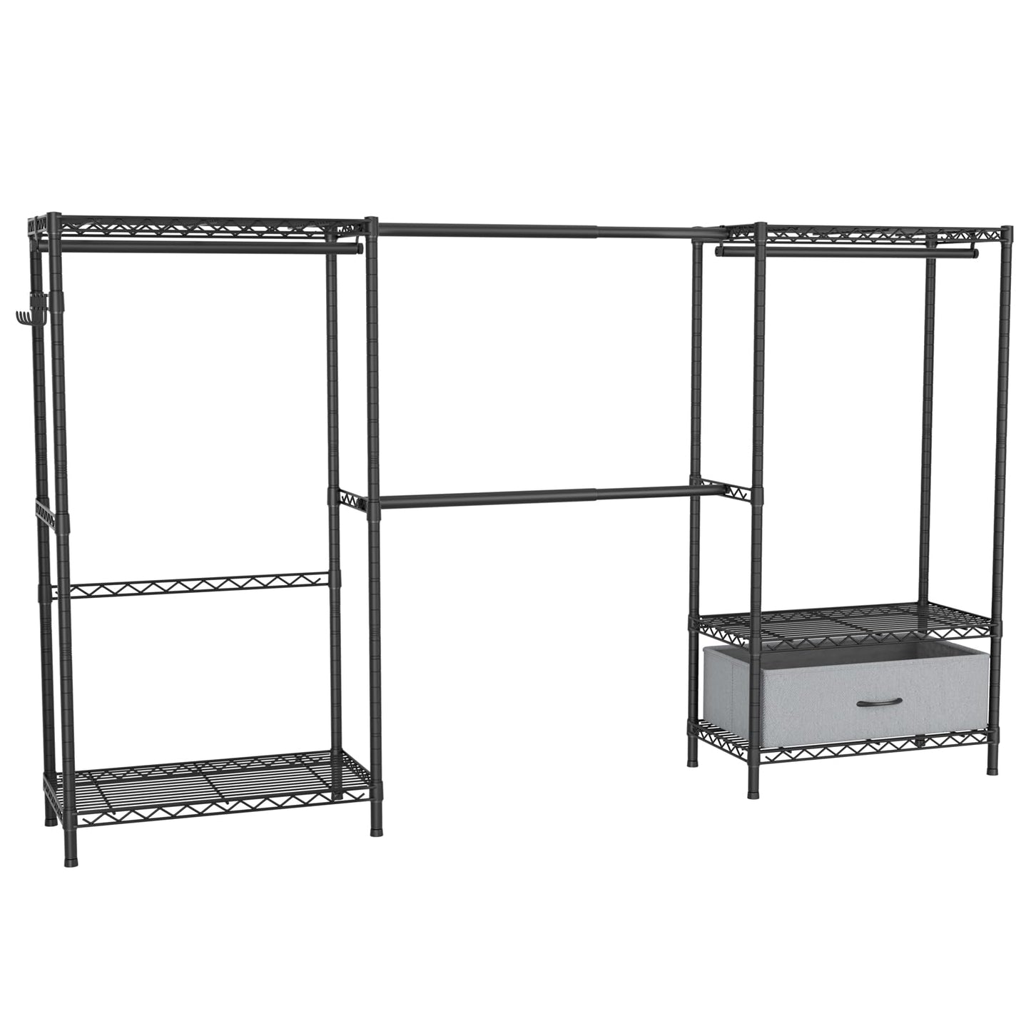 Golpart Coat Rack Clothes Wardrobe：Closet Organizer and Storage Clothing Garment Rack with Shelves Heavy Duty for Hanging Clothes Portable Adjustable Black 15.8" DX(70-88)" WX76.5 H