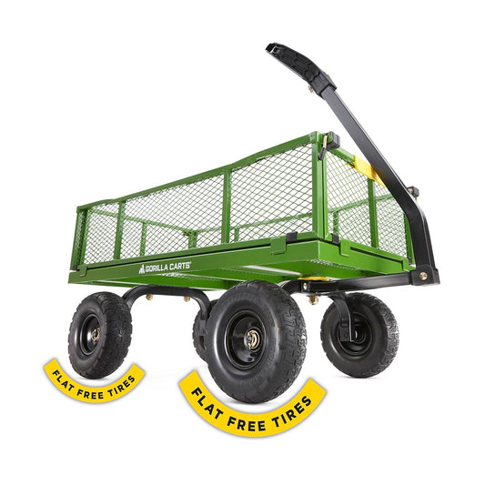 Gorilla Carts Steel Utility Garden Cart with No-Flat Tires, 4 Cubic Feet, 800-Pound Capacity, Green, Amazon Exclusive