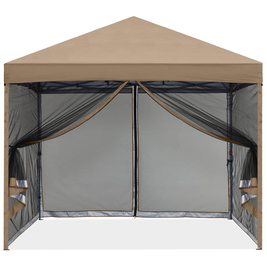 MASTERCANOPY Pop-Up Quick Setup Outdoor Canopy with Netting Screen Walls (10x10, Khaki)