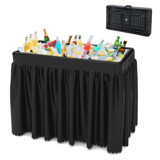 SHAREWIN Party Outdoor Cooler Table, Black Skirt &Drain Hose Plastic Chill Table to Keep Drinks Cool, Portable Foldable Self-Serving Beverage Ice Cooler Bar for Wedding, Picnics, Barbecues, Fishing