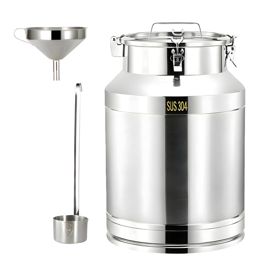 Tircoiude Stainless Steel Milk Can, 7.4Gal Food Grade 304 Stainless Steel Airtight Storage Canister with Locking Clamp Handle, Metal Storage Container for Oil, Wine, Grain and Raw Milk 28L