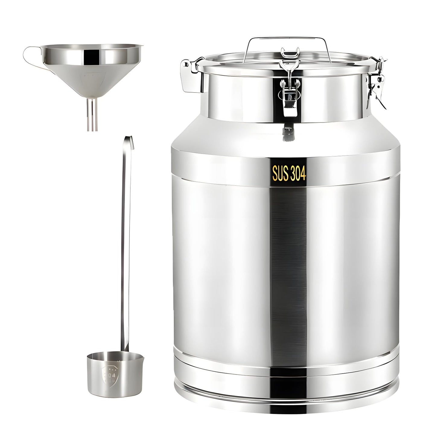 Tircoiude Airtight Stainless Steel Storage Canister 3.9 Gal 304 Food Grade Metal Storage Container with Seal Clamp, Stainless Steel Milk Can for Dry Food, Flour, Cooking Oil & Home Brewing Wine 15L