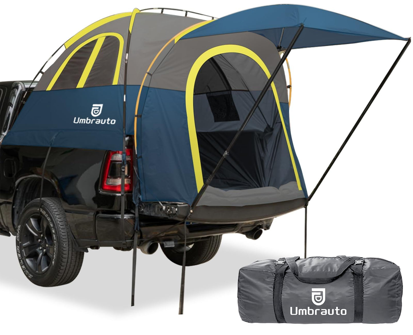 Umbrauto Truck Bed Tent with Awning: 6.4-6.7FT PU3000mm Waterproof Tailgate Pickup Truck Tents, Easy Set-up for 2 Person, Fits Full Size Short Bed, Chevy, Dodge, Ford, GMC, Blue