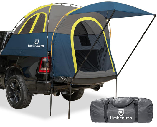 Umbrauto Truck Bed Tent with Awning: 6.4-6.7FT PU3000mm Waterproof Tailgate Pickup Truck Tents, Easy Set-up for 2 Person, Fits Full Size Short Bed, Chevy, Dodge, Ford, GMC, Blue