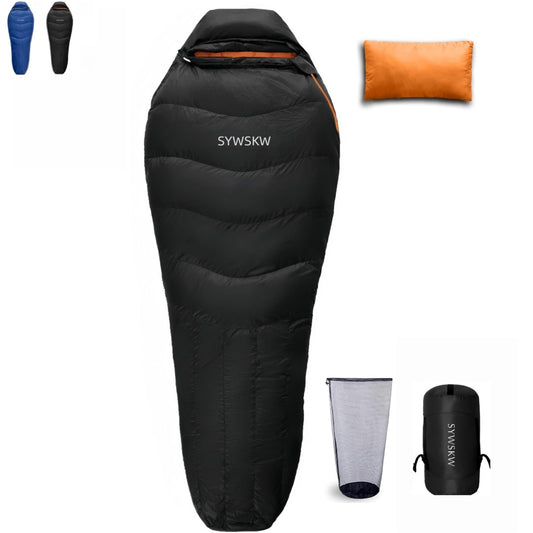 SYWSKW Down Sleeping Bag with Pillow for Backpacking,15℉ 5℉ 0℉ Wide Down Sleeping Bag (86.6 in x 33.5 in) for Adults,Teens,Youth Camping and Hiking Outdoor with 680FP Duck Down