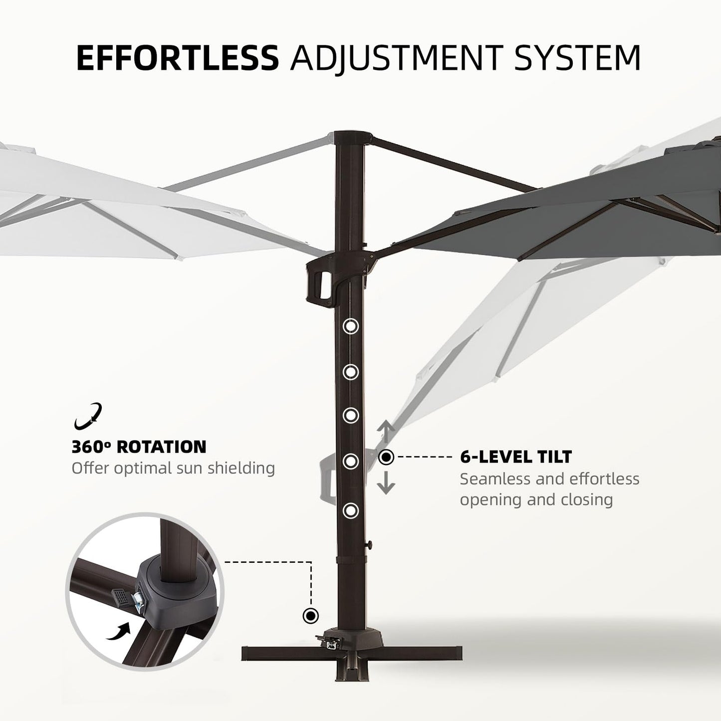 wikiwiki 11 FT Cantilever Patio Umbrella, Offset Umbrella Outdoor Patio, 6-Level 360°Rotation Heavy Duty Large Umbrella with Cross Base, Grey