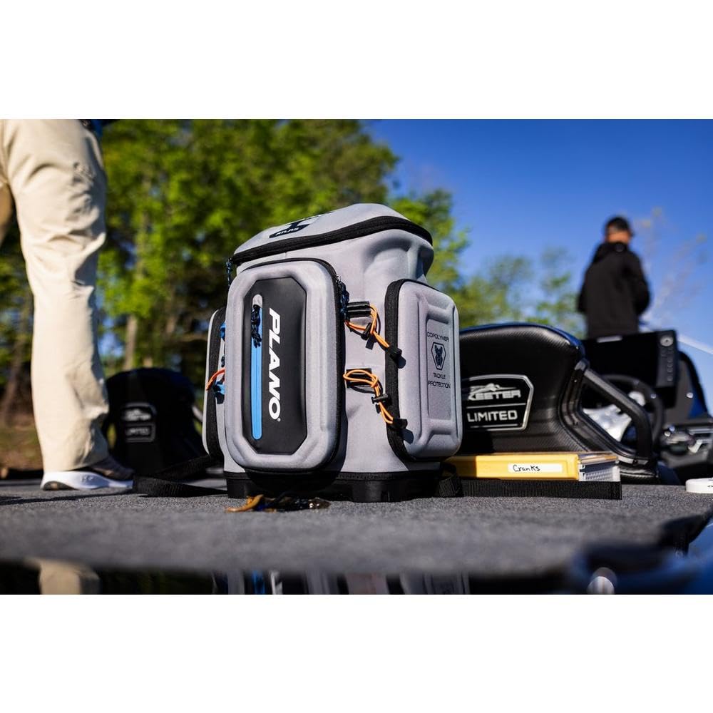 Plano Atlas 3700 Tackle Fishing Backpack, Gray EVA Material, Includes 3 3750 StowAway Utility Boxes for Worms, Lures, & Baits, Waterproof & Non-Skid Base, Grey