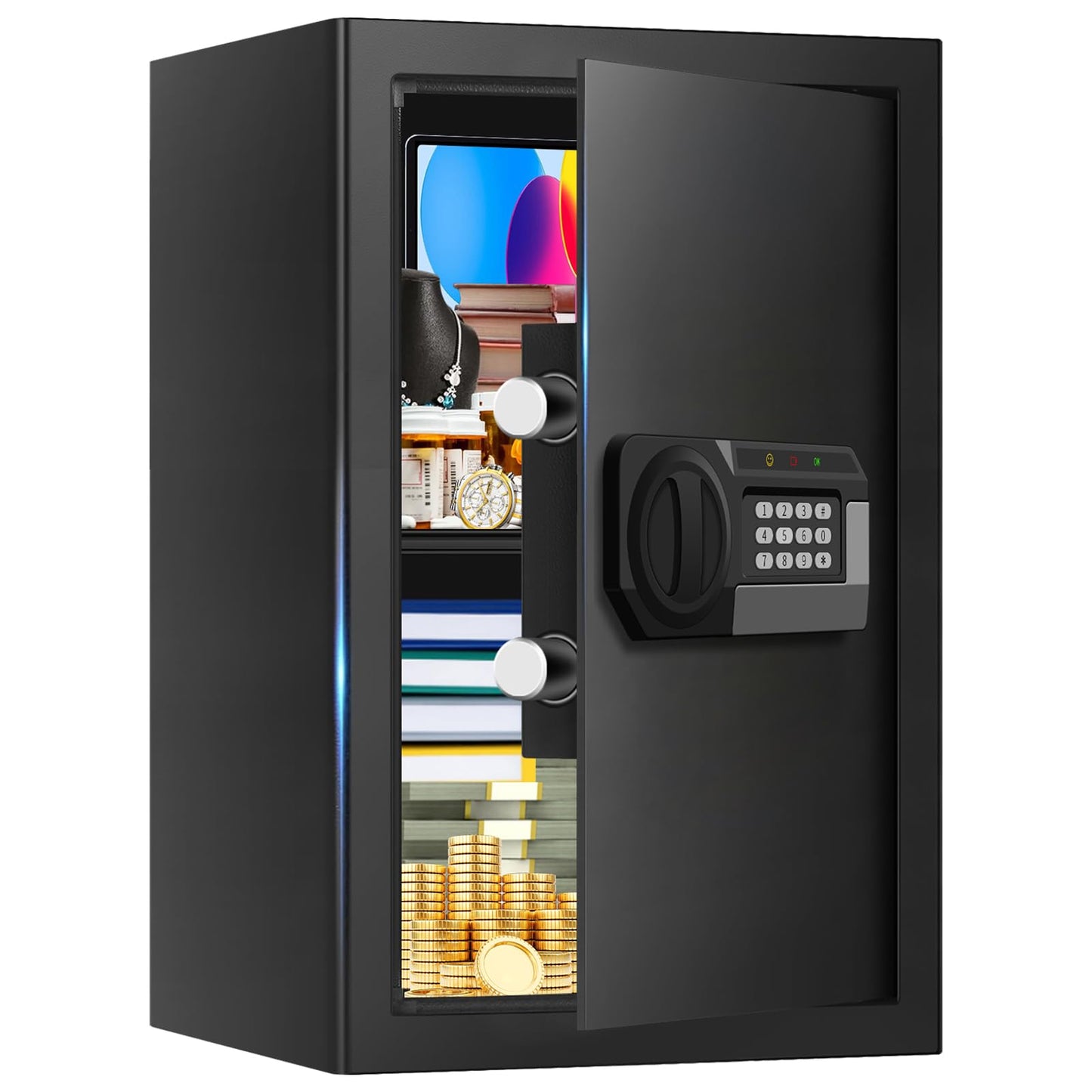 3.4 Cub Large Safes for Home Use Fire and Water Proof, Anti-Theft Digital Security Safe Box with Electronic Keypad and Key, Fire Proof Safe for Home Documents Firearm Medicine Money Valuables