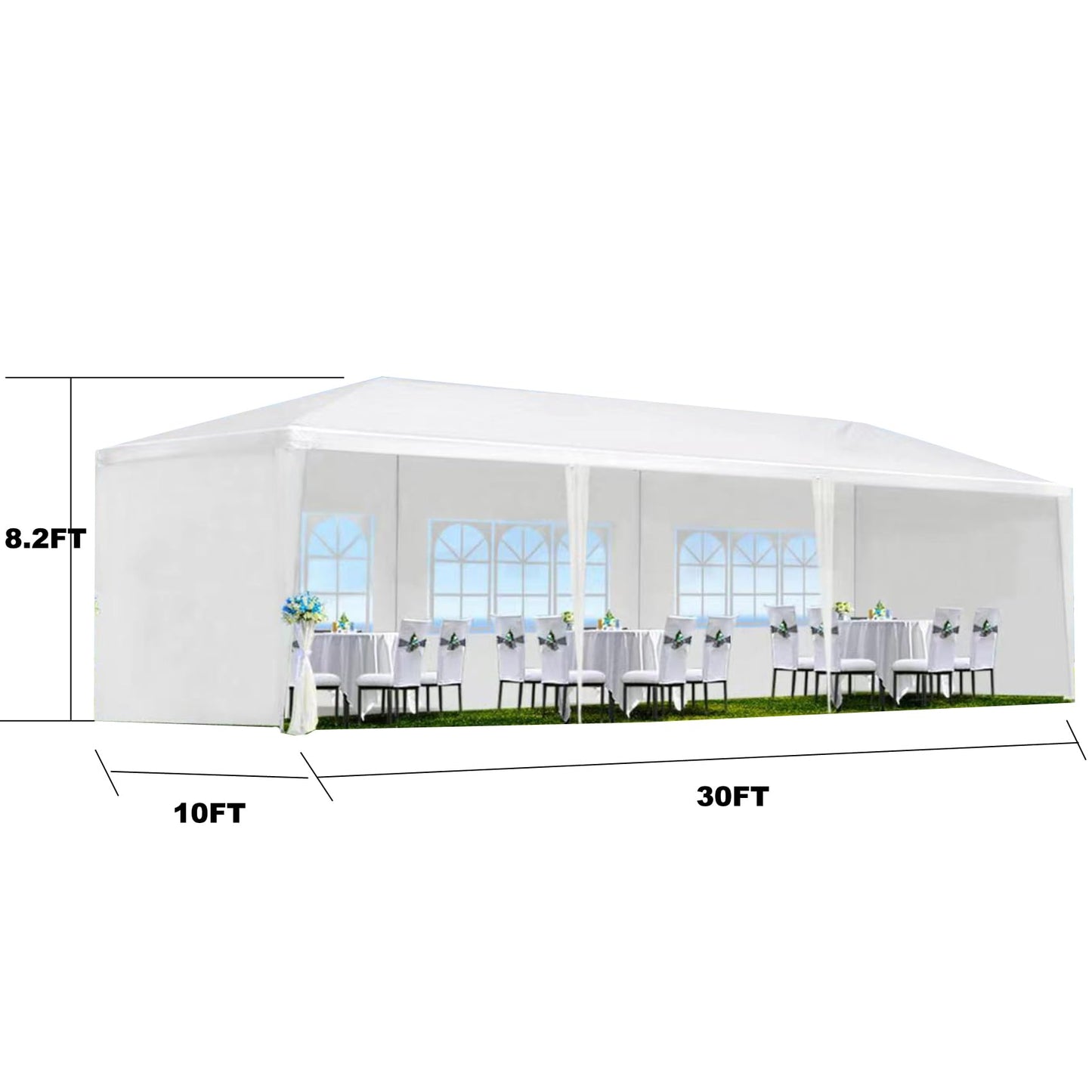 10x30 Party Tent, Outdoor Wedding Tents with 5 Removable Sidewalls, Gazebo Shelter for Parties Patio, Outside Waterproof Canopy Tents, Party Wedding BBQ Events Tent White