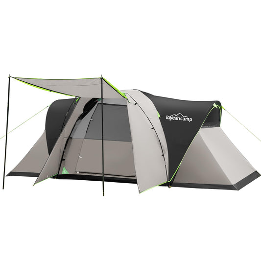 LOYEAHCAMP 8 Person Larger Extended Dome Camping Tent with 3 Rooms, Waterproof Semi-Freestanding Family Outdoor Tent with Porch and Spacious Interior