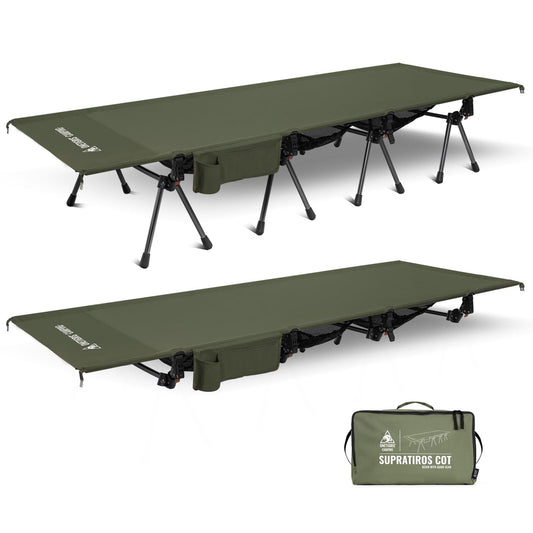 ONETIGRIS SUPRATIROS Extra Large Camping Cot, Height Adjustable Oversized Sleeping Cot with Extending Legs for Camping, Car Trips, Truck, Beach, Office Nap, Sturdy Supports Up to 400lbs (Ranger Green)