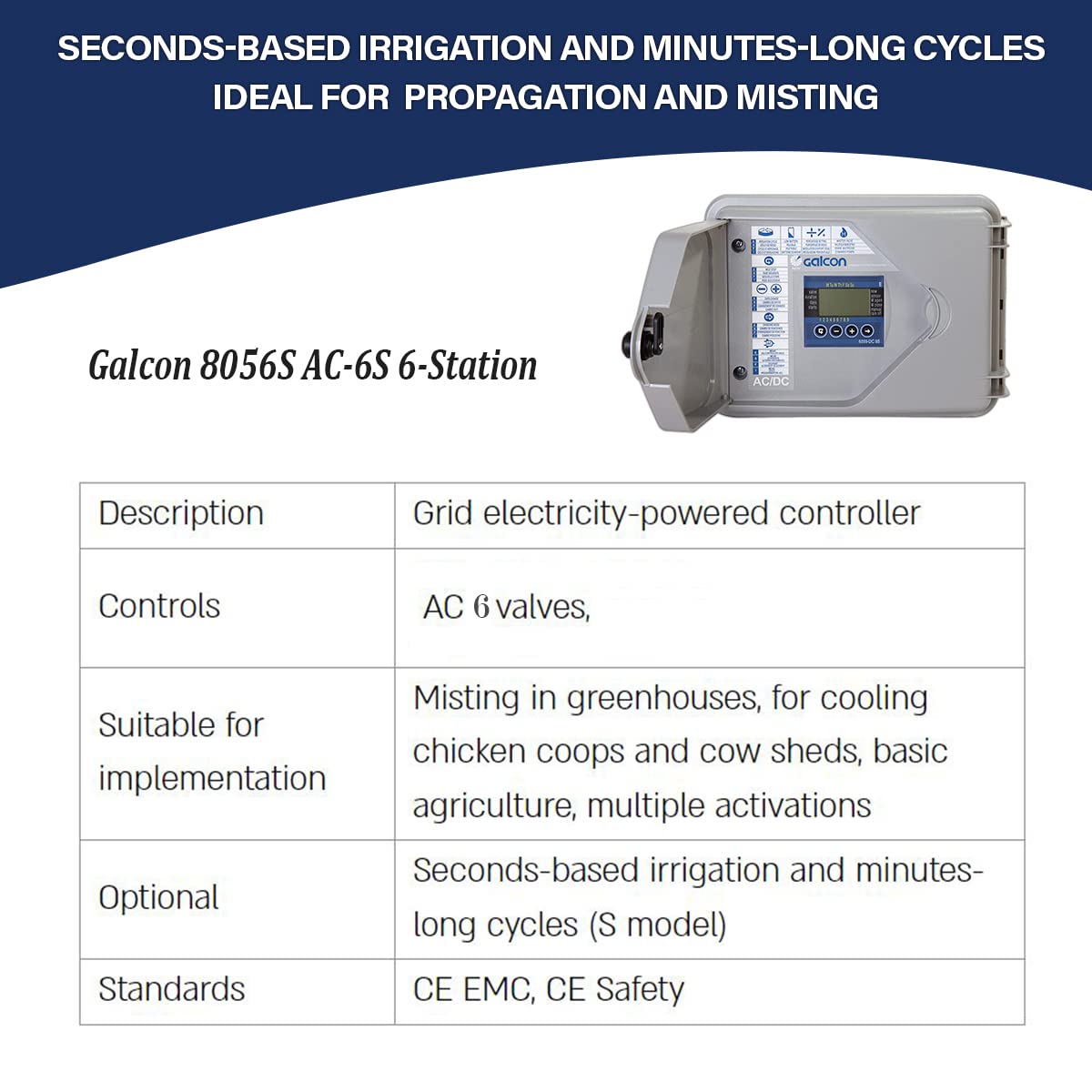Galcon 8056S AC-6S 6-Station Indoor Irrigation or Outdoor Controller-Seconds Operation