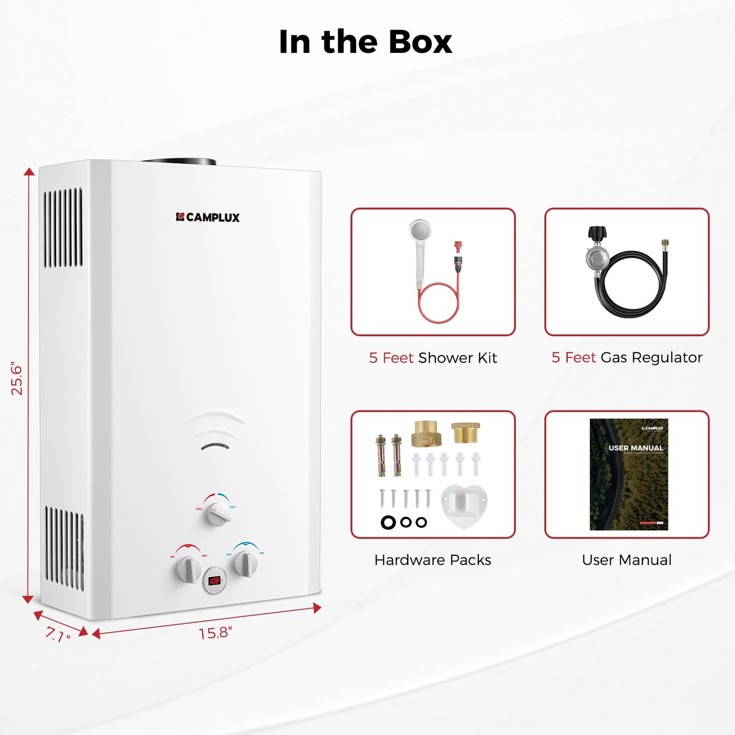 CAMPLUX Outdoor Tankless Water Heater Propane, 4.22 GPM Propane Tankless Water Heater, 16L Outdoor Water Heater for Camping, Remote Cabins, Tiny House & Mobile Home, 110,000 BTU, BW422