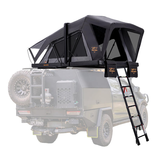 SanHima Rooftop Tent Hard Shell - CapeTop Overland Aluminium Fold-Out Roof Top Tent 131.5LBS Lightweight, w/Digital Panel & Tri-Color LED Strip Light, for Car SUV Truck Camping, 2-3 People