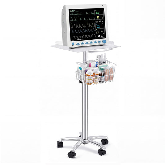 DaisyInner Adjustable Mobile Medical Cart with Wheels, Load up to 33 Lbs, Laptop Rolling Cart with Storage Basket 16.5" x 16.7" Large Tabletop Medical Trolley Workstation for Hospital, Lab Use(Frame)
