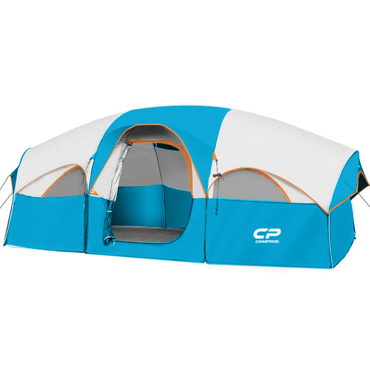 CAMPROS CP Tent 8 Person Camping Tents, Weather Resistant Family Tent, 5 Large Mesh Windows, Double Layer, Divided Curtain for Separated Room, Portable with Carry Bag - Sky Blue