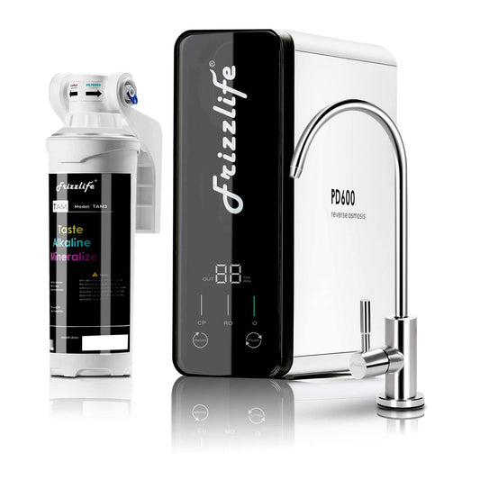 Frizzlife Reverse Osmosis Water Filter - Alkaline Mineral pH+, NSF/ASNI 58&53&42&372 Standard, 600GPD Tankless RO Reverse Osmosis System, Under Sink, 2:1 Pure to Drain, Reduce FPAS/PFOA, PD600-TAM3