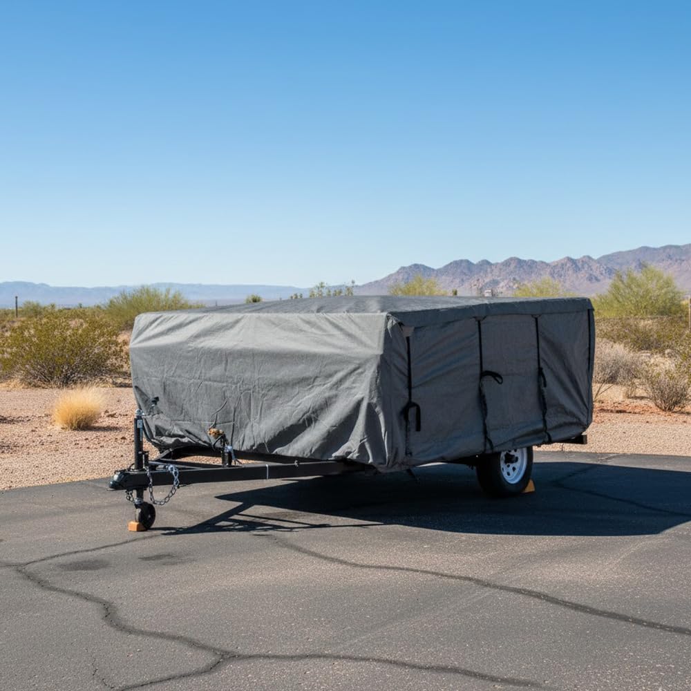 GEARFLAG Pop-up Folding Camper Cover Fits 18'-22' with Reinforced Windproof Side-Straps Anti-UV Water-Resistance Heavy Duty Triple Layers for Trailer RV (Fits 18' - 22')