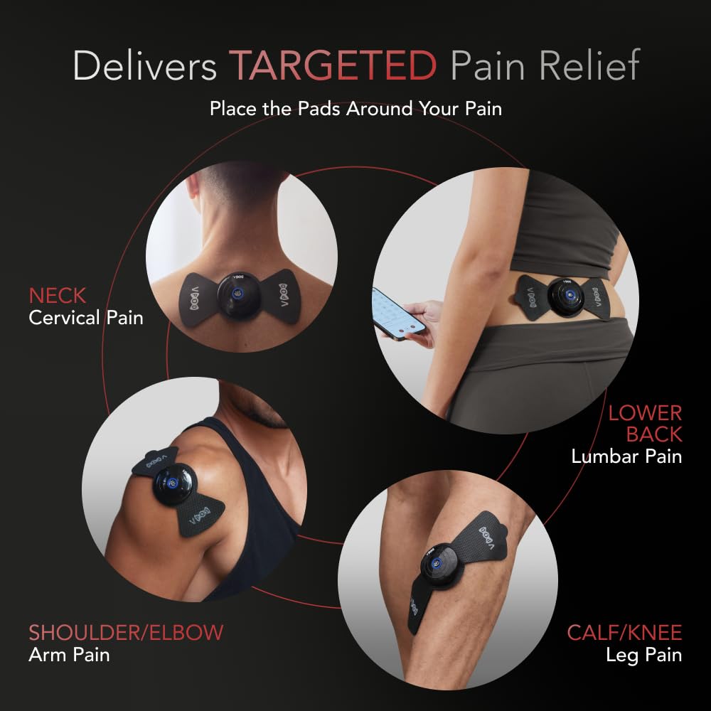 VPOD Deluxe Wireless TENS Unit Muscle Stimulator with Smartphone App Control - Bluetooth Enabled for Pain Relief Therapy - Rechargeable Portable Device for Back and Neck Pain
