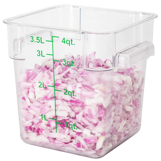 Restaurantware Met Lux 4 Quart Brine Buckets 10 Square Marinating Containers - With Volume Markers Built-In Handles Clear And Green Plastic Dough Rising Buckets Freezer-Safe Lids Sold Separately