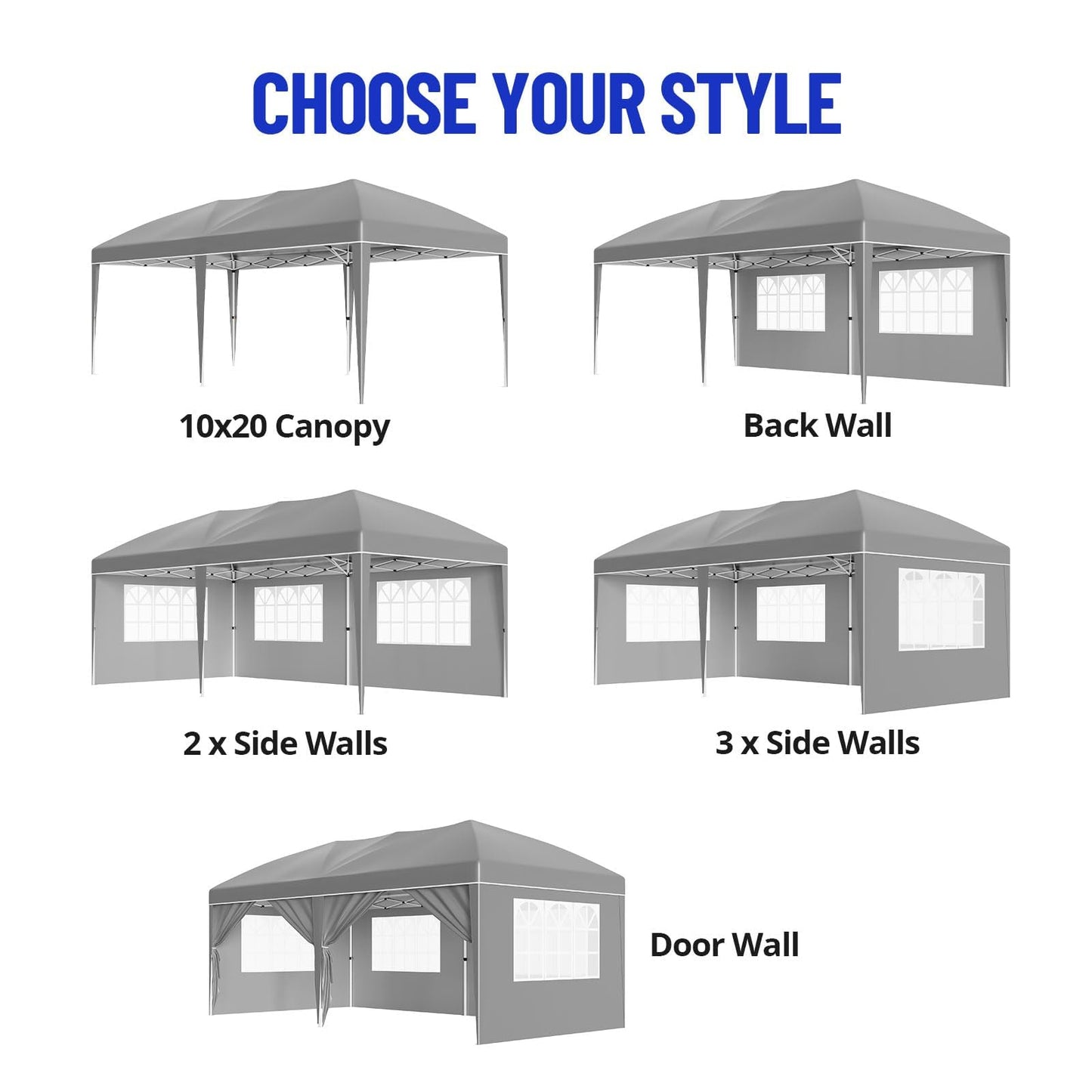 GarveeLife 10 ft x20 ft Party Tent Heavy Duty Pop Up Canopy Commercial Canopy Wedding Tent Event Shelter with 6 Removable Sidewalls and Storage Bag for Patio Backyard Outdoor, Grey
