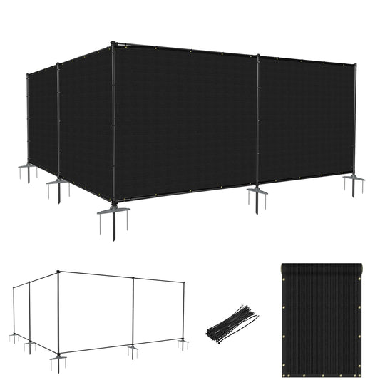 Goleray 5'Hx24'W Outdoor Freestanding Privacy Screen Fence Panels with Iron Poles, Mesh Shade Net Cover Temporary Fencing for Patio Backyard Garden Deck, Black
