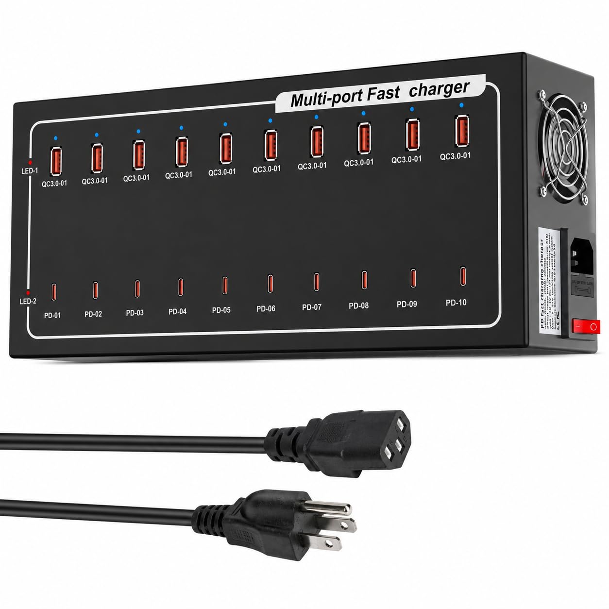 20-Port Fast Charging Station 400W, USB C and USB A Charger Dock with Smart Power Distribution Technology，for Multiple Devices, PD/QC Fast Charging Support