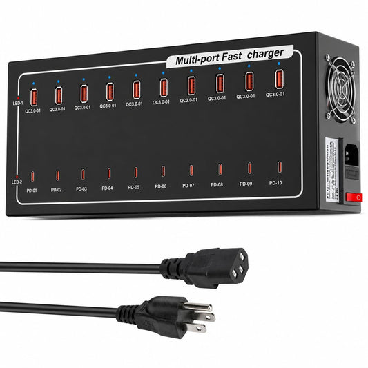 20-Port Fast Charging Station 400W, USB C and USB A Charger Dock with Smart Power Distribution Technology，for Multiple Devices, PD/QC Fast Charging Support