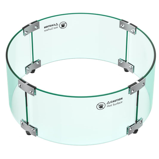 Skyflame 17" Round Fire Pit Glass Wind Guard, Clear Tempered Glass Flame Shield for Outdoor Propane/Natural Gas Fire Pit/Table