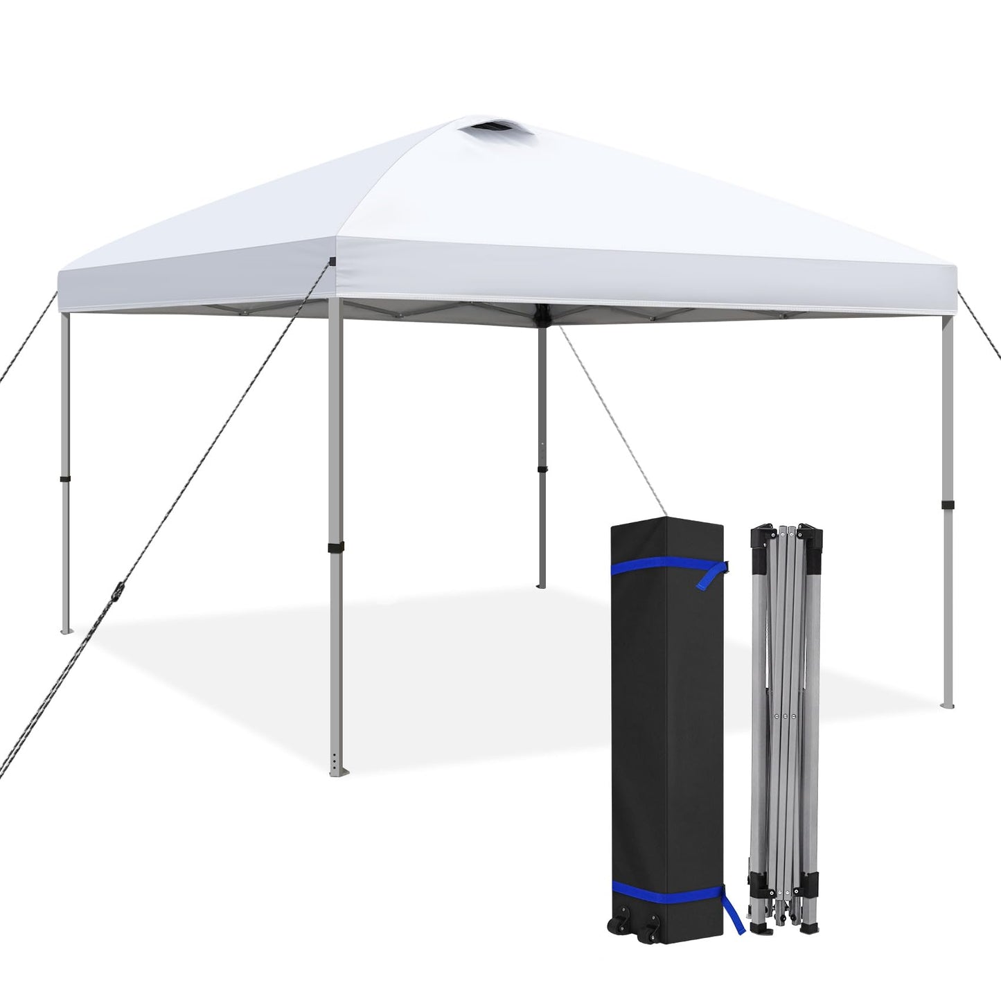 HYPER VENTURE 10x10ft Pop Up Canopy Tent with One Push Setup, Portable Outdoor Event Shelter with Rolling Carry Bag for Camping, Beach, Market, Patio (White)