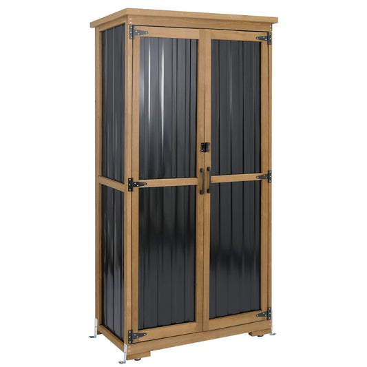 Outdoor Storage Cabinet Waterproof with Shelves, Small Storage Shed, Vertical Tall Patio Backyard Garden Storage Cabinet Tool Organizer for Outside