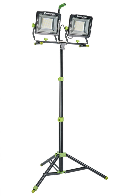 PowerSmith 30,000 Lumen Dual-Head LED Work Light with 80 in. Adjustable Metal Flip-Lock Tripod Stand and 10ft Grounded Power Cord