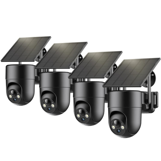 ELYSOO Solar Security Camera Wireless Outdoor, 2K Color Night Vision, 360°View Outdoor Camera Wireless, Instant Alerts, Remote, 2.4GHz Wi-Fi, 4pack