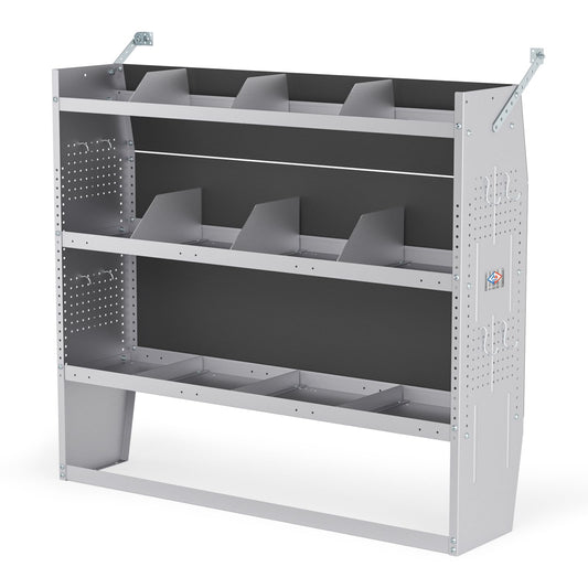 AA Products Inc. SH-4605 Steel Low/Mid/High Roof Van Shelving Storage System Fits Transit, GM, NV, Promaster, Sprinter and Metris, Contoured Shelving Unit, 52" W x 46" H x 13" D