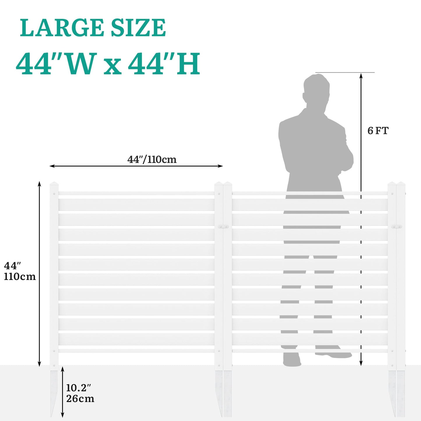 YITAHOME 44" W X 44" H Air Conditioner Fence Privacy Screen, Outdoor Trash Can Enclosure with Metal Stakes, Vinyl Pool Equipment Enclosure (4 Panels, White)