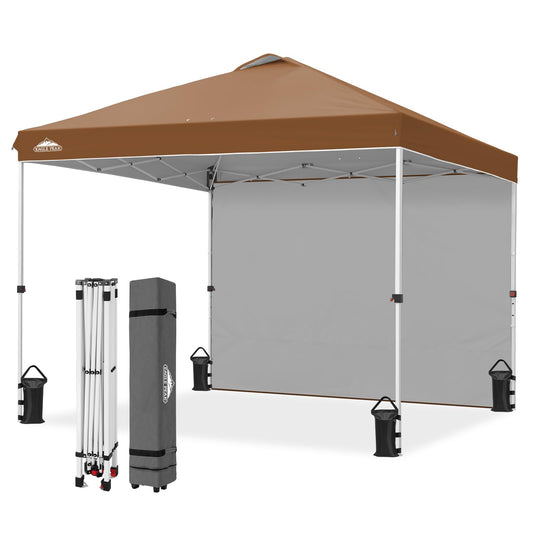 EAGLE PEAK Commercial Canopy 10x10 Pop Up Canopy Tent with 1 Sidewall, Easy Setup Heavy Duty Instant Event Shelter for Vendors & Markets, Outdoor Sun Shade, Khaki