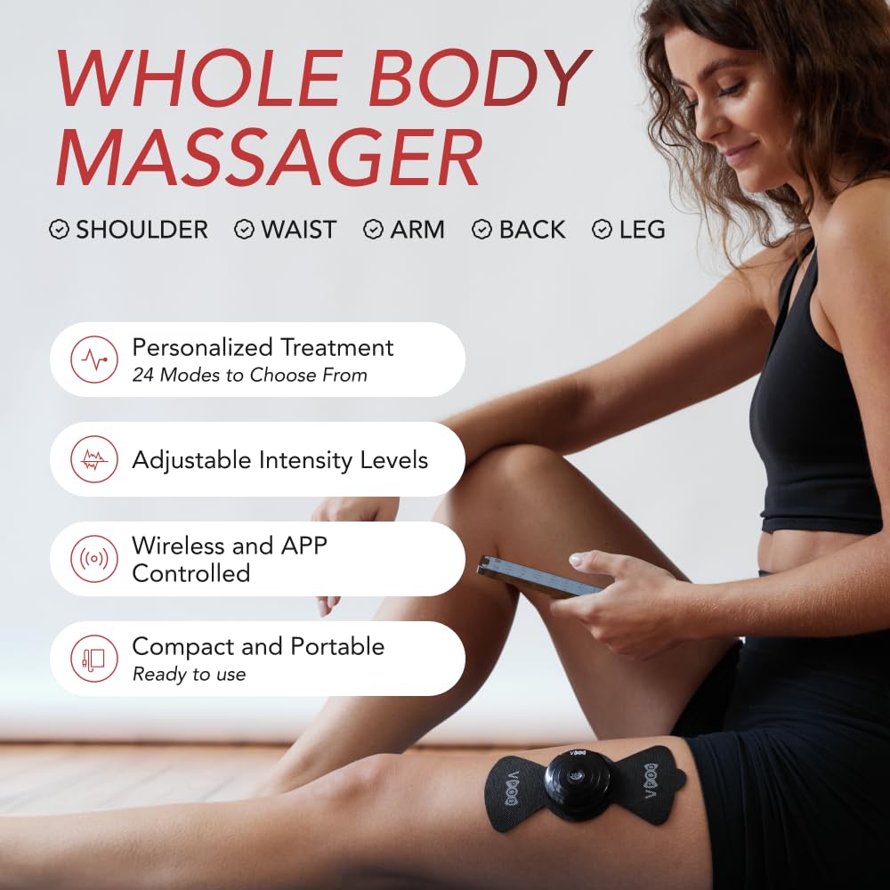VPOD Deluxe Wireless TENS Unit Muscle Stimulator with Smartphone App Control - Bluetooth Enabled for Pain Relief Therapy - Rechargeable Portable Device for Back and Neck Pain