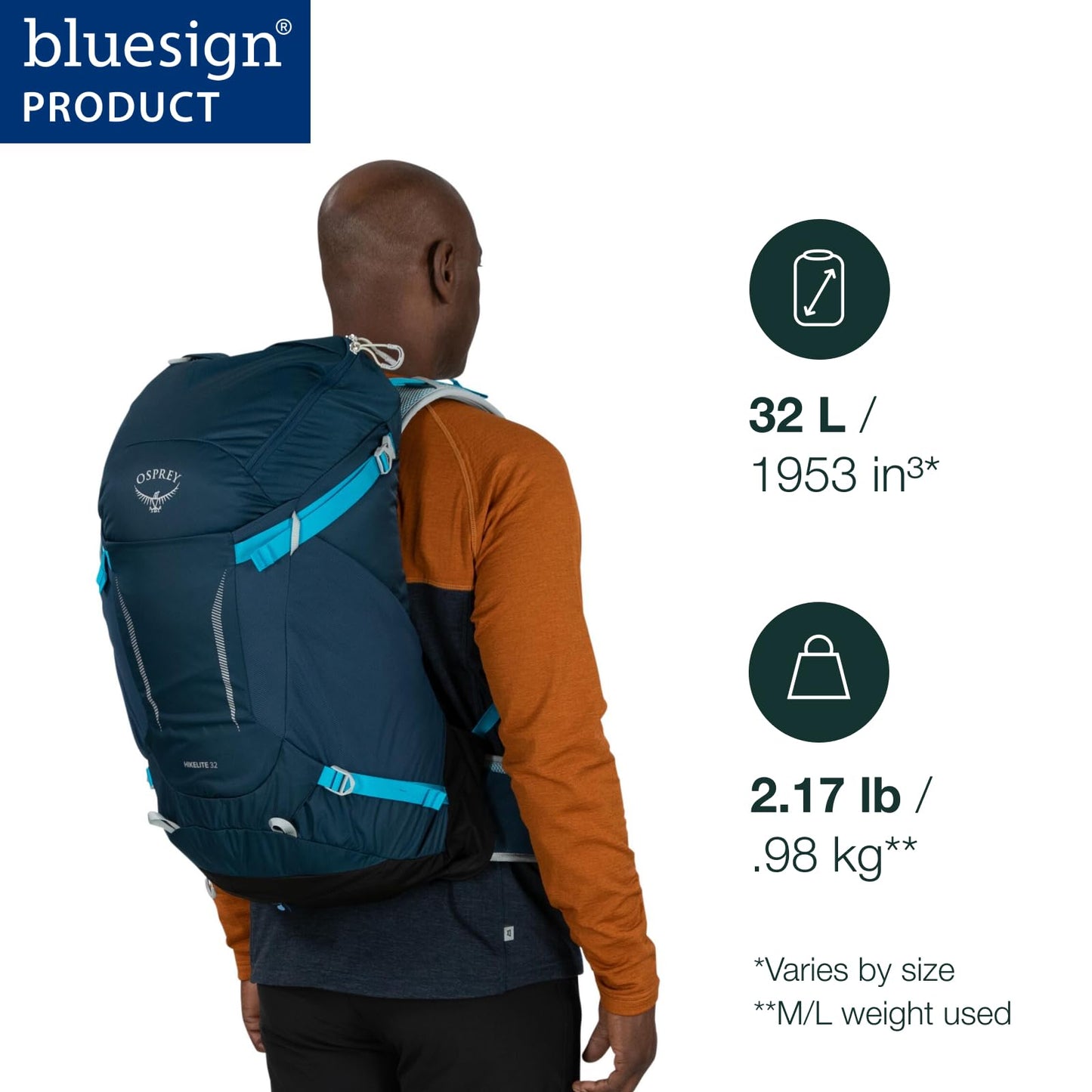 Osprey Hikelite 32L Lightweight Hiking Backpack - Durable Travel Daypack with Rain Cover for Men and Women, Chameleon/Black, S/M