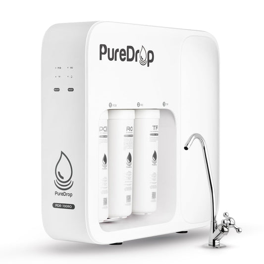 PureDrop PDR-100RO 3-Stage Under Sink Reverse Osmosis Drinking Water Filtration System, 100 GPD Fast Flow Built-in Tank RO Water Filter System, Reduce PFAS